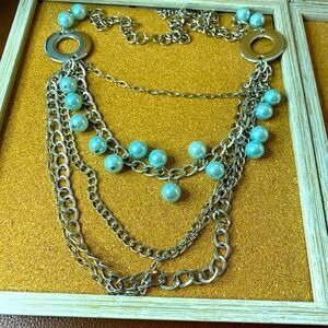 Boho Necklace Multi strand Mixed Chain Faux Pearl Beads bohemian chic layered